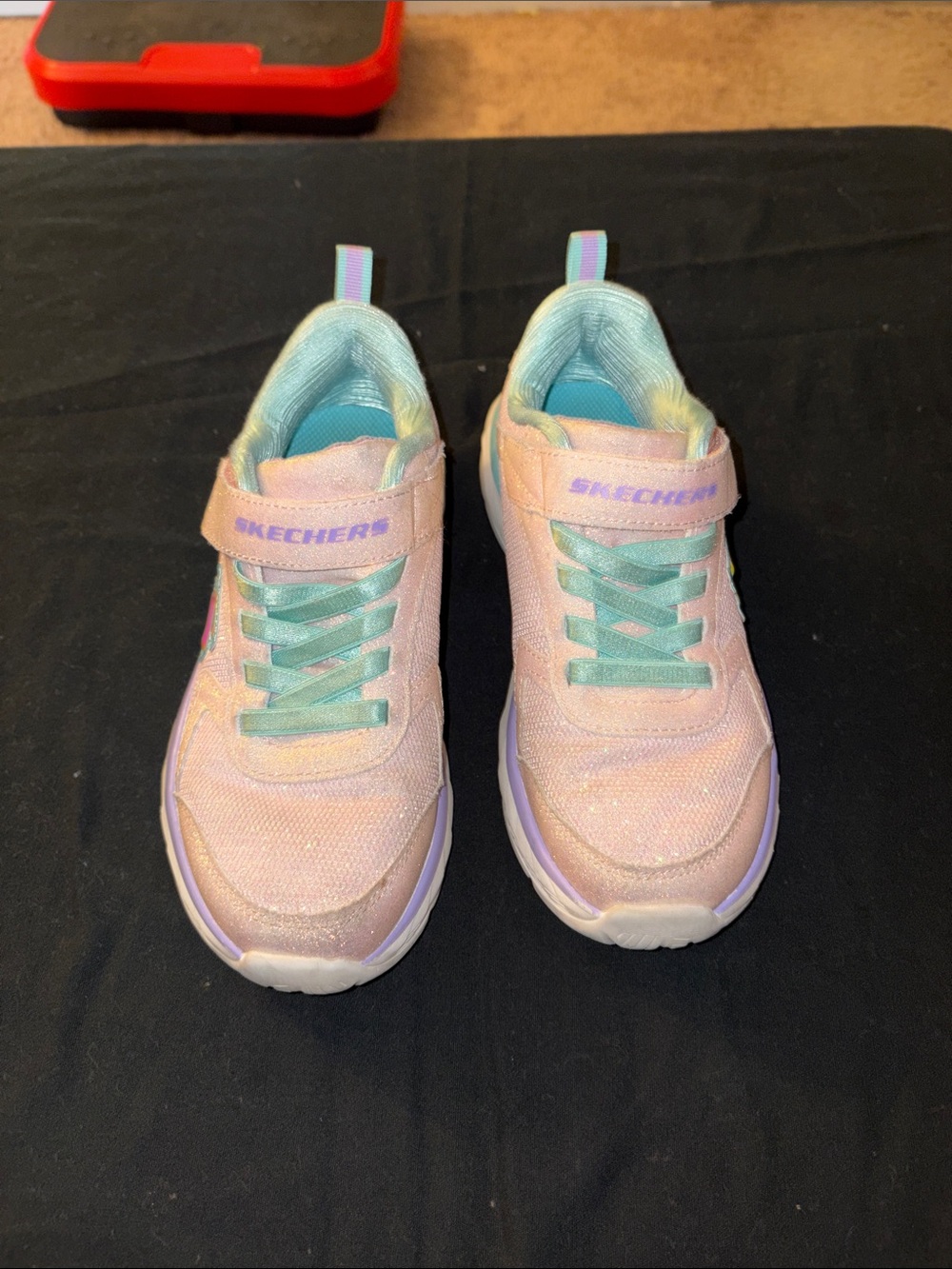 Skechers Kids Pink Iridescent Sneakers with Mint Accents